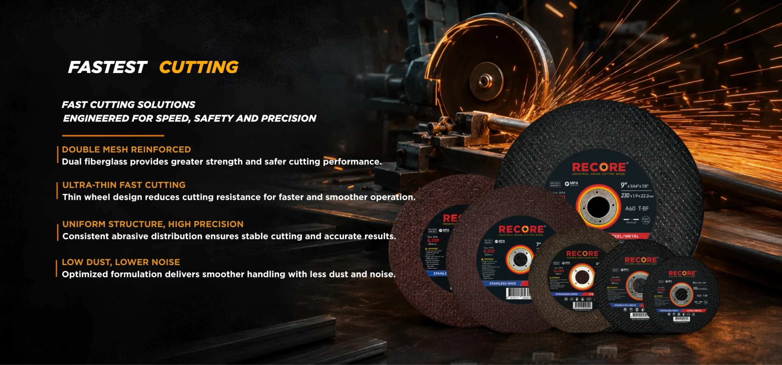 FAST CUTTING BANNER FINAL scaled Cutting & Grinding Wheels For Metal Tricraft Home Precision Abrasives Solutions - RECORE Abraisves 2
